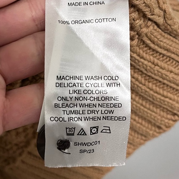 Quince Organic Cotton Oversize Cable Knit Cardigan Camel Beige Size M - Picture 5 of 9